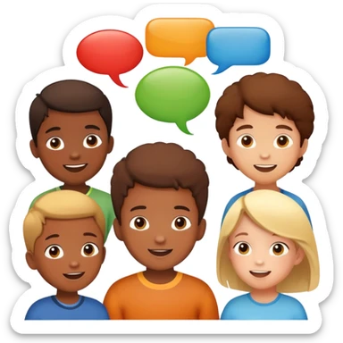 a group of children chatting together, fun and lively, with speech bubbles sticker