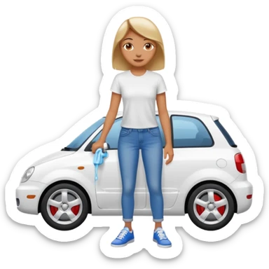 car washer woman with car  sticker
