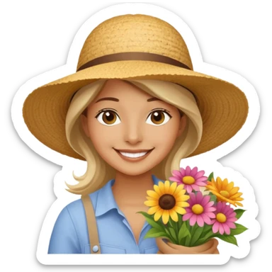 Shopper with flower bouquet,Farmers’ Market. sticker