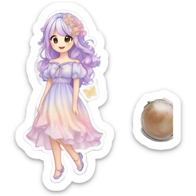gorgeous pretty attractive anime lady beautiful pastel-gradient hair with gorgeous dress fairycore cottagecore pastelcore detailed high quality trending VOGUE aesthetic full body sticker sticker