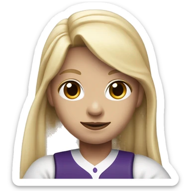baseball card character. Blonde long straight hair. letter C logo. Purple and white uniform. sticker
