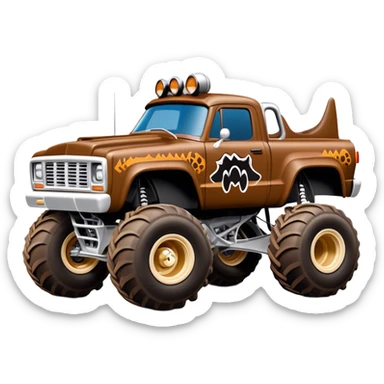 Monster Mutt - Monster Jam (Model Year: 2021) (Iconic colour: Brown with dog features) - A unique monster truck with playful, dog-inspired design cues. The vehicle is painted in warm brown tones and features subtle dog motifs (such as a stylized snout or ear shapes). It should blend the rugged power of a monster truck with quirky, endearing canine features. sticker