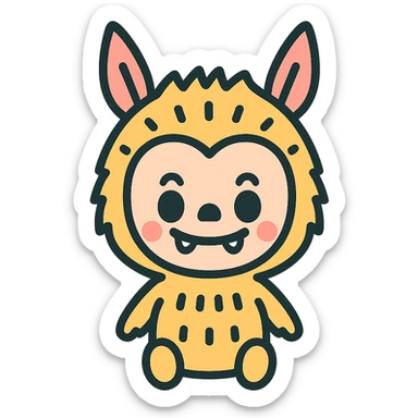 Labubu doll icon, soft colors, friendly expression, clean design sticker
