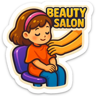 a girl sitting in a beauty salon getting a massage, lively and adorable sticker