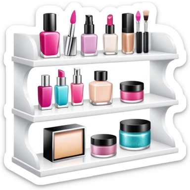 a white shelf with few beauty products and sparkles sticker