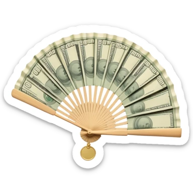 A hand-held money fan used for cooling off, crafted entirely from banknotes sticker