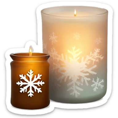 A small jar candle with warm glow and snowflake on logo sticker