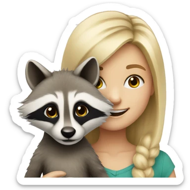 Blonde girl with smiling racoon sticker