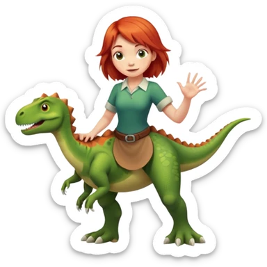 Red-haired girl with a dinosaur tail and animal paws instead of hands and feet sticker