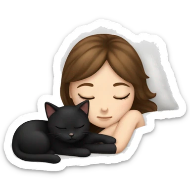 White girl brown hair sleeping with black kitty sticker