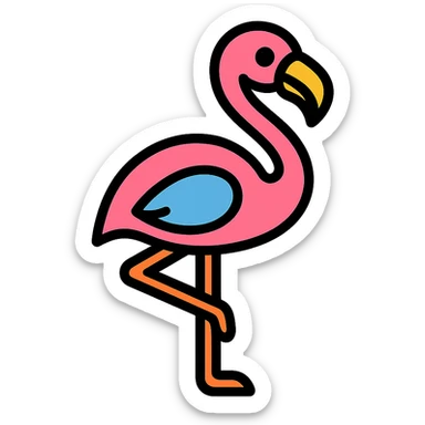 flamingo standing on one leg, color icon style sticker