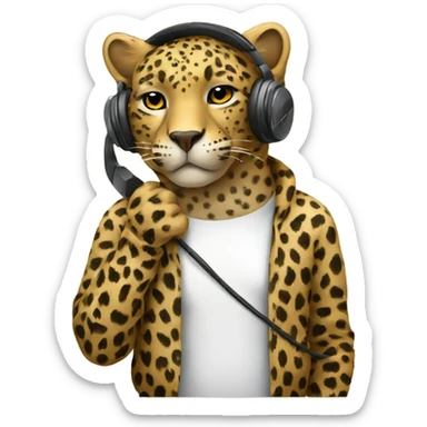 a leopard listening music  sticker