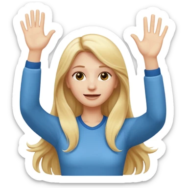 I want a white female animated gif emoji with long blonde hair putting hands up in the air sticker