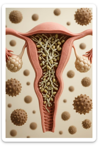 corpo umano anatomico con batteri come la candida nell'utero, sfondo neutro chiaro, iperrealistico 4k sticker