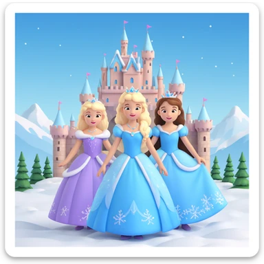 girls in a  snow princess dress, snow castle background sticker