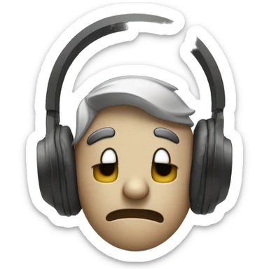 a raund sad face smile with tears while listening music on headhone sticker