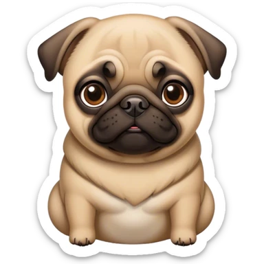 Cinematic Noble Fawn Pug Portrait Emoji, Poised and regal, with a compact, sturdy build and a sleek, well-groomed fawn coat, deep-set soulful dark eyes, Simplified yet sharp and sophisticated features, highly detailed, glowing with a soft, dignified glow, high shine, intelligent and spirited, stylized with an air of confidence, focused and attentive, soft glowing outline, capturing the essence of a watchful and commanding companion, so majestic it feels as though it could prance out of the screen with effortless authority! sticker