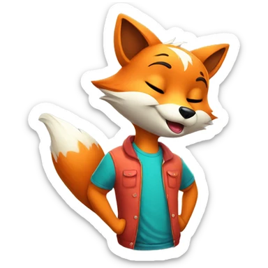 an anthropomorphic fox sending a kiss. The fox is wearing a colorful T-shirt and has a cheerful expression on his face. sticker