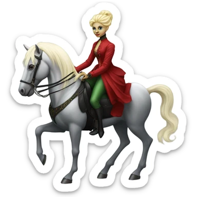 "galora green blonde alien woman" in red Victorian dress elegant, full body, on pegaso sticker