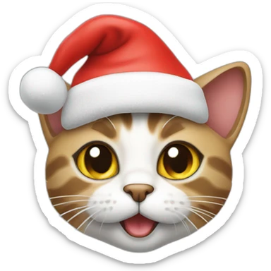 cat washes itself wearing santa claus hat sticker