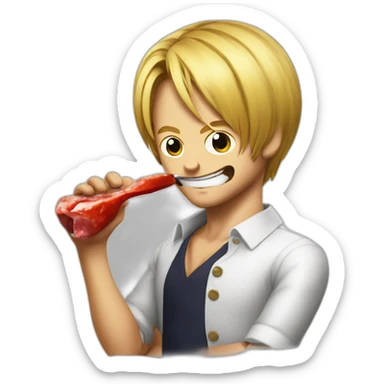 sanji eating dog with a big knife and ketchup sticker