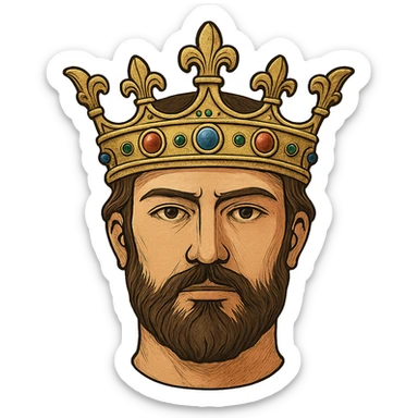 face with gold crown and jewels, digital illustration sticker