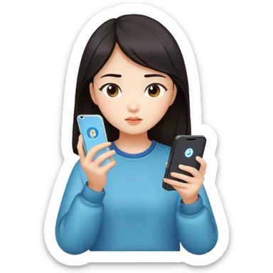  A chinese girl watching video on her charging phone sticker