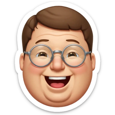 Peter Griffin as a classic emoji, laughing, eyes closed, round face, glasses sticker