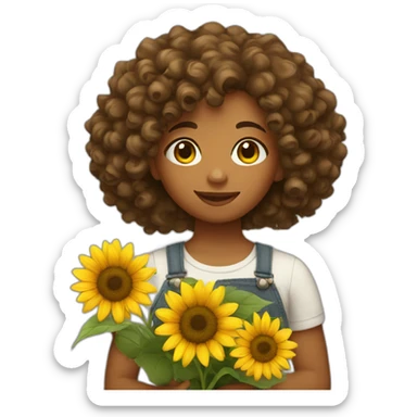 Curly hair Girl holding sunflower sticker