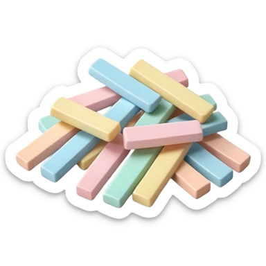 small pile of pastel-colored rectangular gum sticks or square tablets with smooth, slightly glossy coating, uniform pieces, neatly stacked or gently scattered, no wrapper, no mouth, no extras, just the gum, soft lighting, subtle shadows, emoji scale sticker