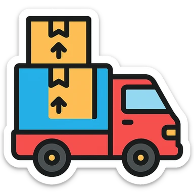 a truck carrying boxes, modern icon style sticker