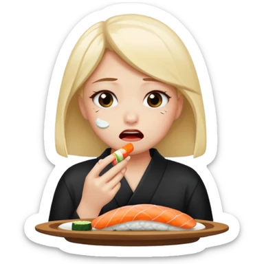 Girl sad eat sushi cry  sticker
