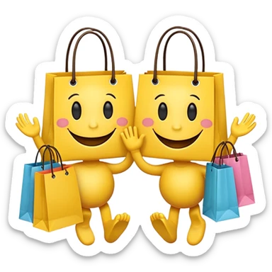 2 HAPPY SMILEY FACE EMOJI WITH HANDS AND FEET WITH SHOPPING BAGS IN EACH HAND sticker