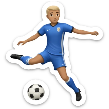 Can you generate an Apple style emoji of a Rabona soccer shot. A rabona shot is when a player strikes the ball with his kicking foot wrapping around his standing leg sticker