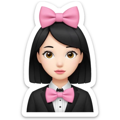 realistic black hair woman with pink bowtie sticker