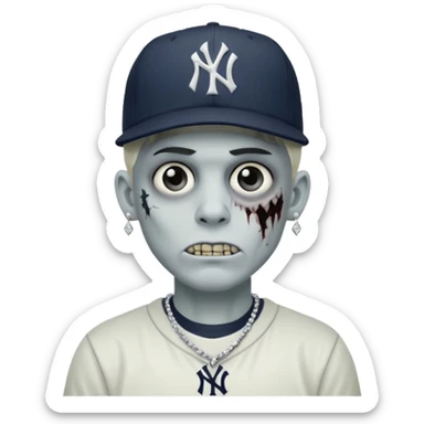 Zombie con aretes con una gorra new York yankee y una cadena de diamante hombre aretes pequeños y de negro y blanco  aretes pequeños  sticker