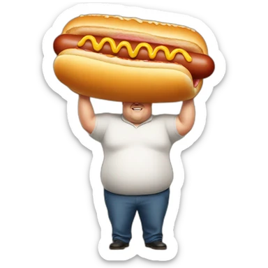 Fat man lifting a giant hot dog over head sticker