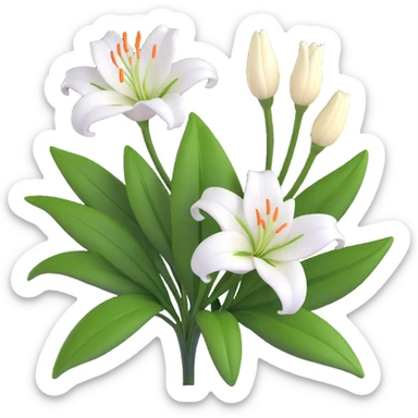 Elegant white lily flower with detailed petals and green foliage sticker