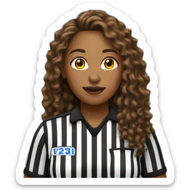 female basketball referee with brown long curly hair sticker