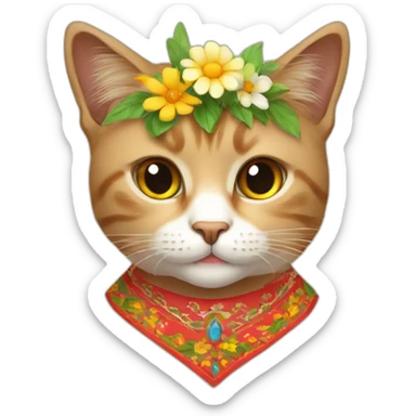 A cat wearing Ukrainian traditional dress and flowers on the head  sticker