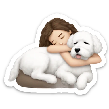 White girl brown hair sleeping with Bichon Freeze sticker