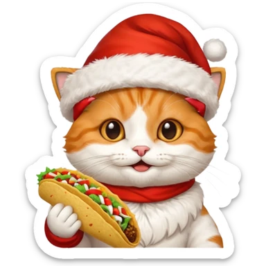Happy Cat wearing a Santa hat and holding  a taco  sticker
