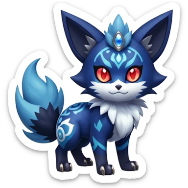 Shiny Evil mExotic Badass Colorful Ethereal Royal Mysterious Gothic Meowstic-Zorua-Litten-Noibat-Pokémon-Fakémon-hybrid-creature (full body) with pattern-markings sticker