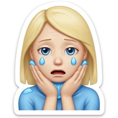 Plain crying emoji with two hands rapped around neck sticker