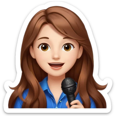 Beautiful Girl with long brown hair singing karaoke funny light blue aesthetic background with lights sticker