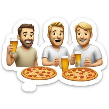 Three Caucasian dudes eating pizza and drinking beer in manhatten sticker