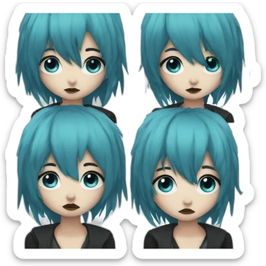 Sad emo girl, black makeup, long choppy blue hair side bangs sticker