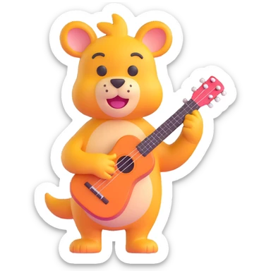 cheerful animal with a ukulele, 3D emoji style sticker