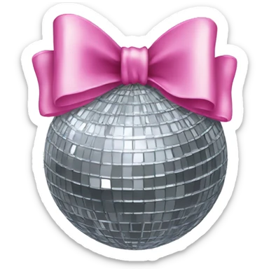 A disco ball with a pink bow on top sticker