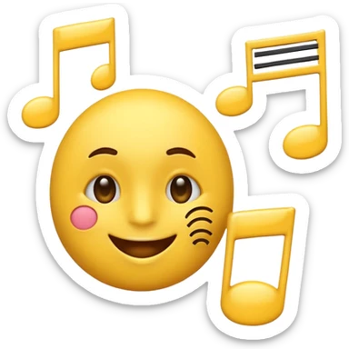 yellow emoji whistling with music notes coming out its mouth and side-eyeing sticker